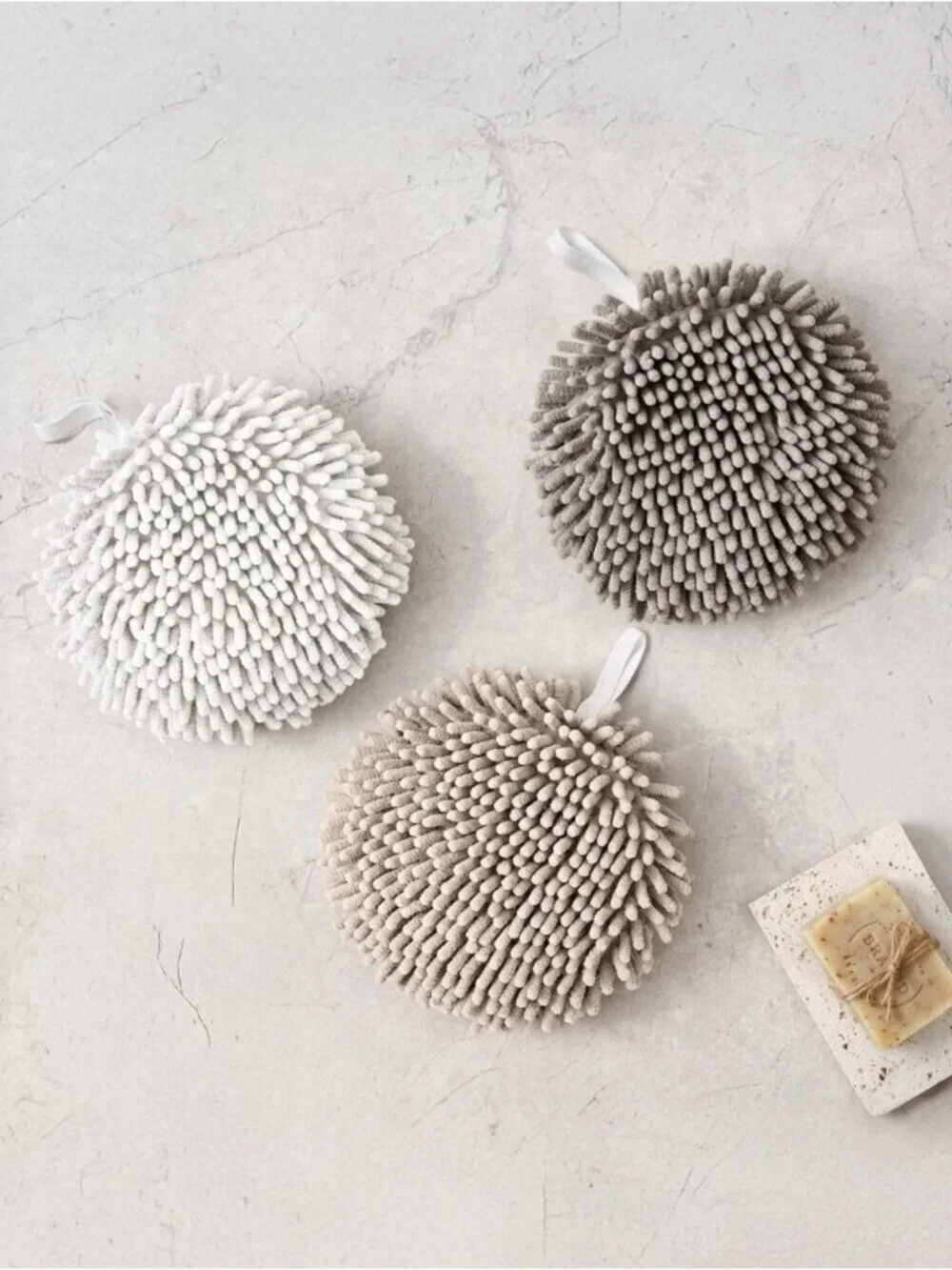 3-Pack Multipurpose Microfiber Plush Chenille Bath Scrubber White Beige Gray